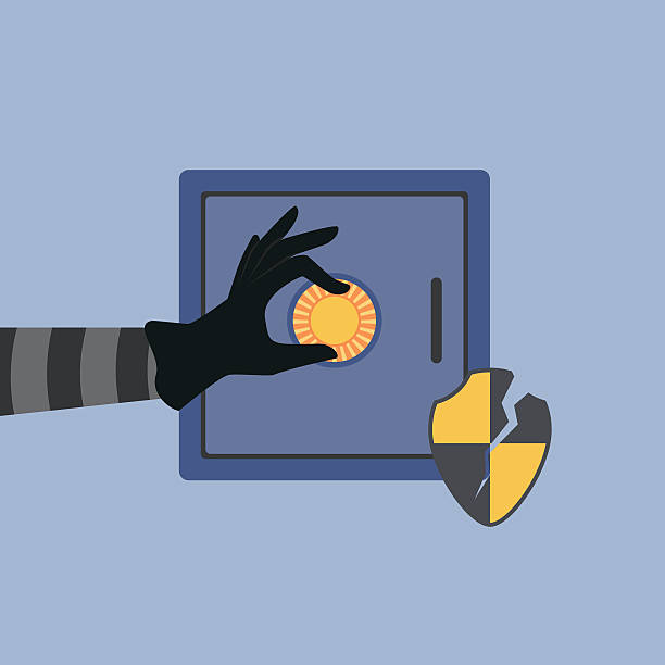 Hacking bank safe Vector illustration of hacking bank safe with broken security symbol broken money box stock illustrations