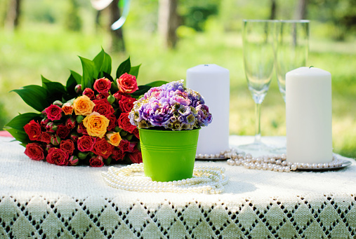 Fine Banquet Table Setting With Bouquet