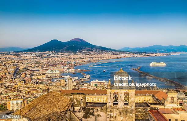 City Of Naples With Mt Vesuvius At Sunset Campania Italy Stock Photo - Download Image Now