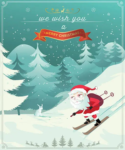 Vector illustration of santa claus comes skiing