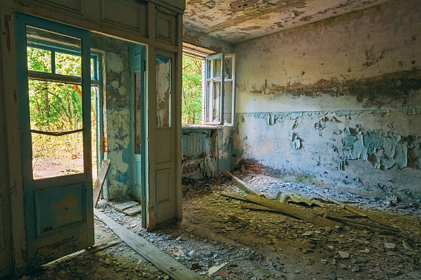 istock Dilapidated passage in school of Pripyat. Chernobyl Disaster 527087337