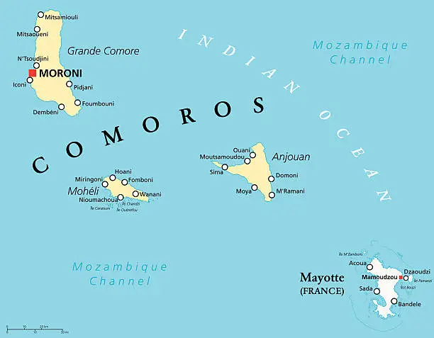 Vector illustration of Comoros and Mayotte Political Map