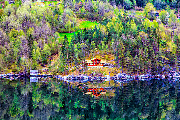 istock Norwegian landscape: village, mountain and sea 527091975