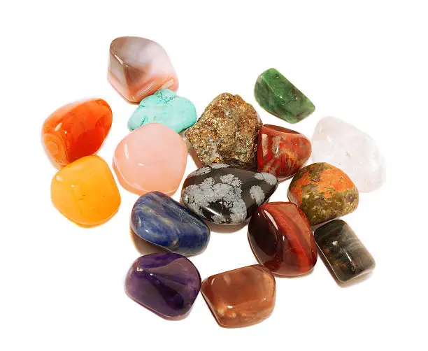 Color spectrum of semiprecious gemstones  on white background