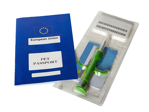 Europen pet passport with microchip on white background