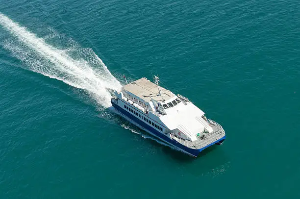 High speed passenger ferry on the open sea
