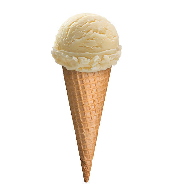 istock Vanilla ice cream scoop in waffle cone with clipping path. 527112887