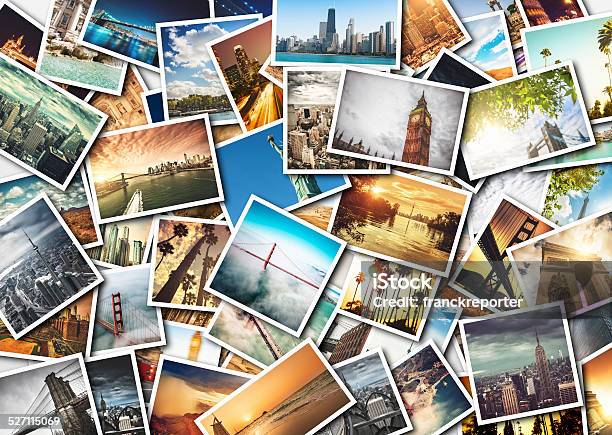Collage Of Printed Travel Images Stock Photo - Download Image Now - Photographic Print, Photography, Image Montage