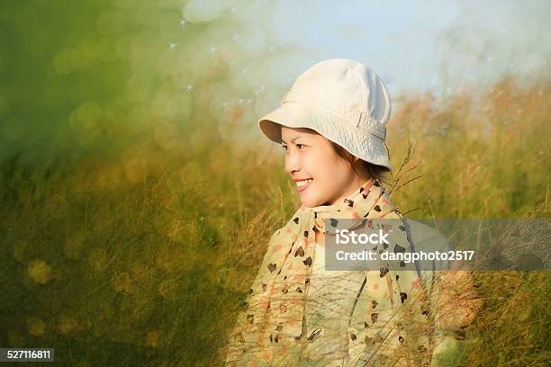 Young Woman Is Standing In Meadow Stock Photo - Download Image Now - Agricultural Field, One Woman Only, Praying