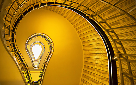 View of stairs spiral inside the lighthouse, vierge island, brittany,france