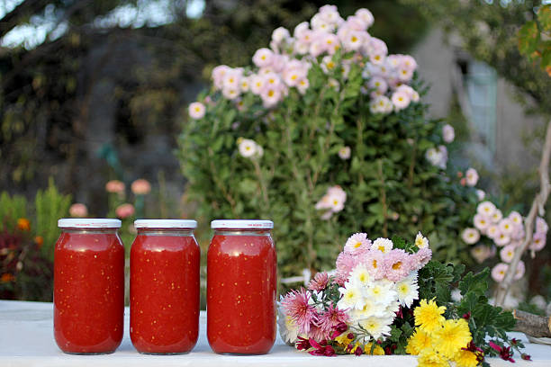 토마토 소스 - tomato sauce jar 뉴스 사진 이미지