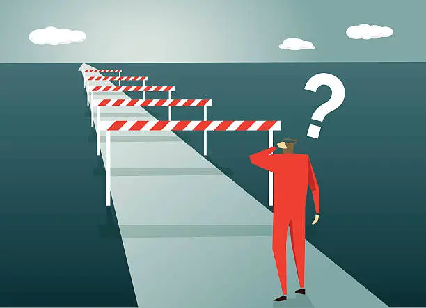 Vector illustration of Conquering Adversity, Challenge, Road, Confusion, Uncertainty, ?, Asking, Problems