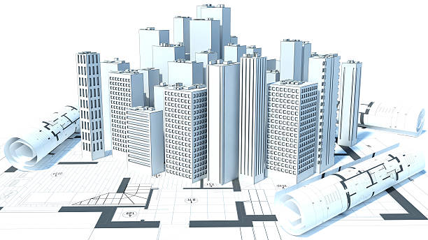 istock construction of buildings. drawings. 3d illustration 527134591