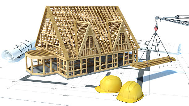 istock construction of houses. drawings. 3d illustration 527134593