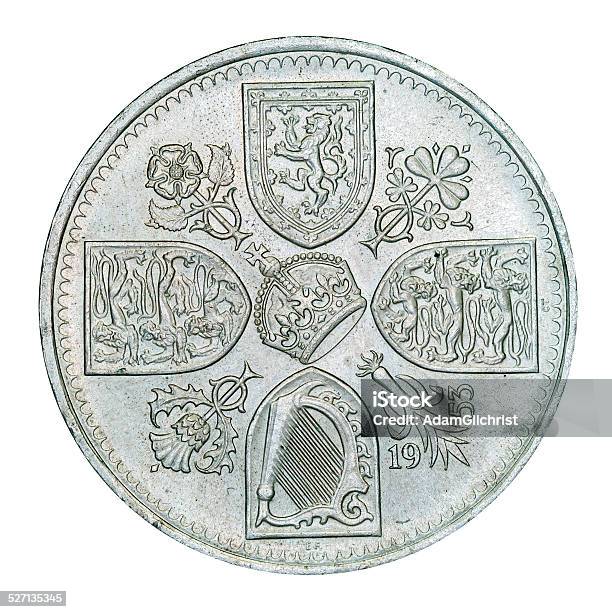 British Five Shilling Piece Stock Photo - Download Image Now - 1953, British Coin, British Currency