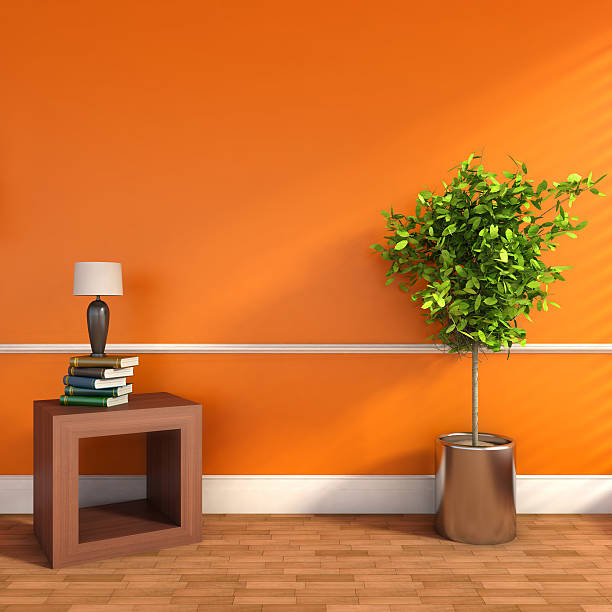 istock orange interior with plant and lamp. 3D illustration 527138155