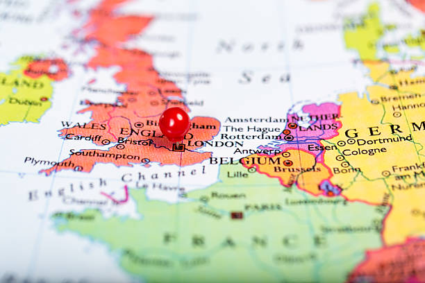 istock Red push pin on map of England 527138365