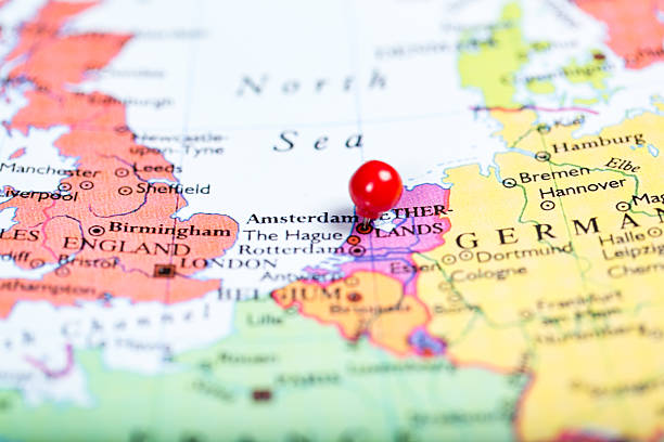 istock Red push pin on map of Netherlands 527138601