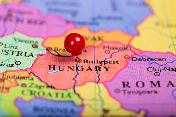 istock Red push pin on map of Hungary 527138767