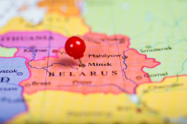 istock Red push pin on map of Belarus 527138871