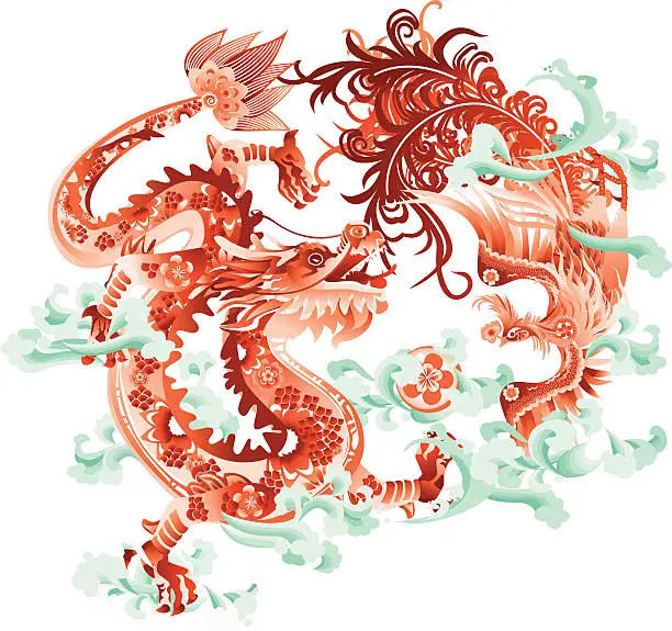 Vector illustration of Dragon and Phoenix