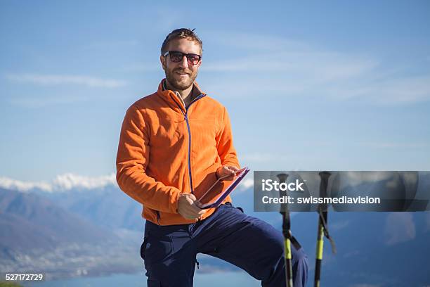 Technology At Top Of Mountain Stock Photo - Download Image Now - Digital Tablet, Outdoors, People