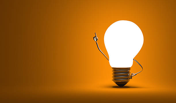 istock Light bulb character, aha moment, orange background 527173235