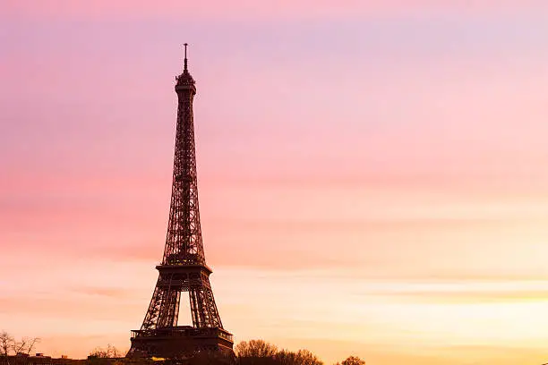 Photo of Eiffel Tower at Sunset with copy space