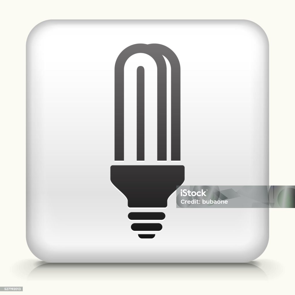 Square Button with Fluorescent Lightbulb White Square Button with Fluorescent Lightbulb Cable stock vector