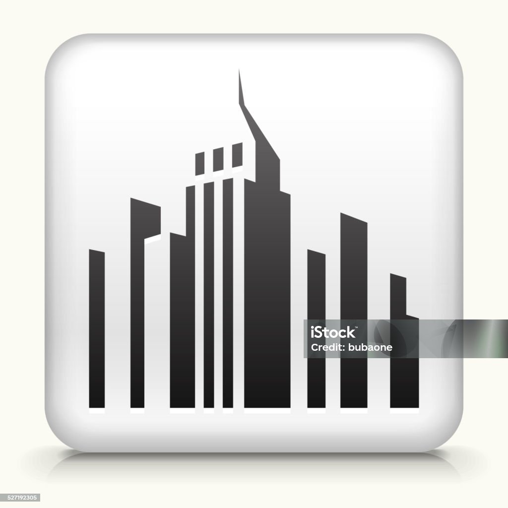 Square Button with panoramic city skyline royalty free vector art Royalty free vector art. The black interface icon is on a simple white Background. Button has a bevel effect and a light shadow. 100% royalty free vector file and can be easily modified, icon download comes with vector art and jpg file. White Square Button with panoramic city skyline interface icon Building Exterior stock vector