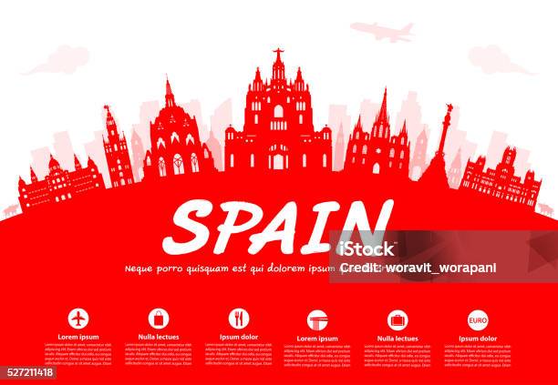 Spain Travel Landmarks Stock Illustration - Download Image Now - Madrid, Spain, Urban Skyline