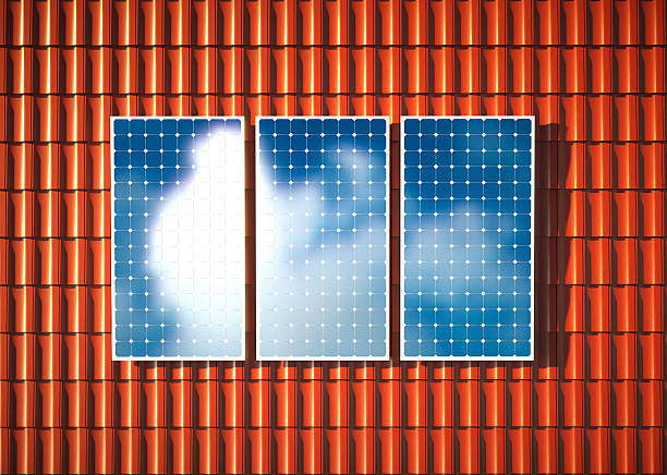 Orange roof with photovoltaic. 3D rendering.