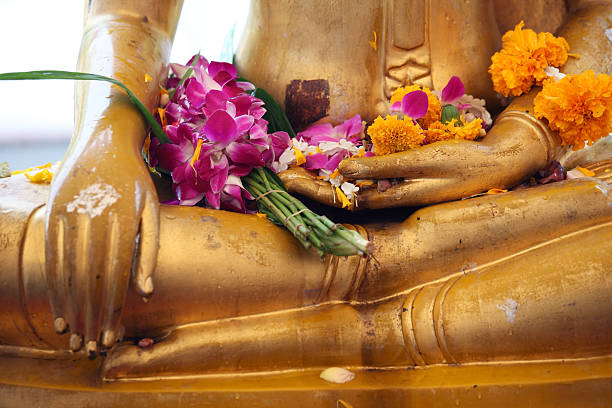 istock flower respect to buddha statue 527213680