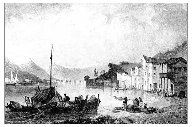 istock Antique illustration of mediterranean landscapes: Vathi, Ithaca 527213692