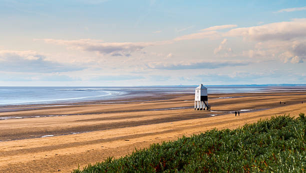 Lighthouse at Burnham-on-Sea during low tide stock photo