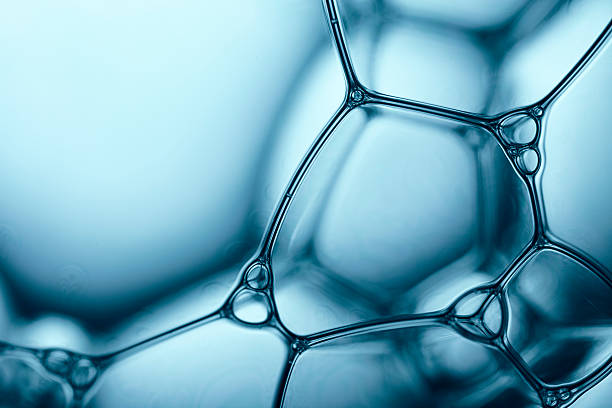 azul burbujas de jabón 5 de agua abstracto fondo macro de espuma - forma geométrica fotos fotografías e imágenes de stock