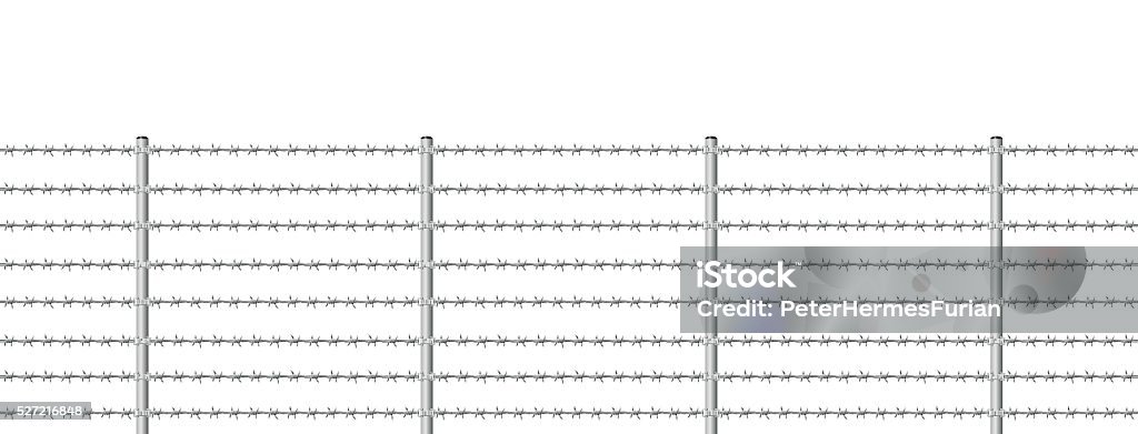 Barb Wire Fence Endless Barb wire fence, seamless expandable - isolated vector illustration on white background. Barbed Wire stock vector