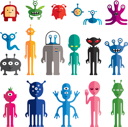 Set of vector alien characters in flat style.