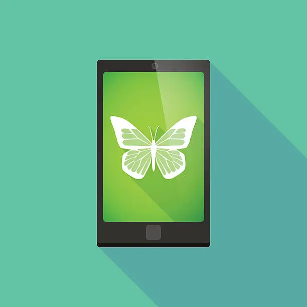 Vector illustration of Long shadow phone icon with a butterfly
