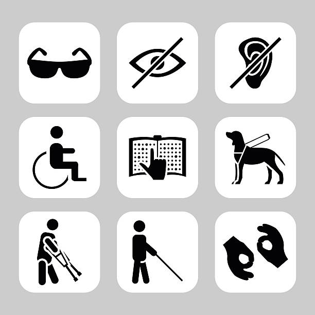 bildbanksillustrationer, clip art samt tecknat material och ikoner med physically disability related vector icon set. vector symbols. vector illustration - tillgänglighet blind braille