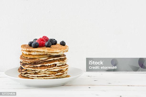 American Breakfast Pancakes Stock Photo - Download Image Now - Pancake, Berry Fruit, Sweet Food