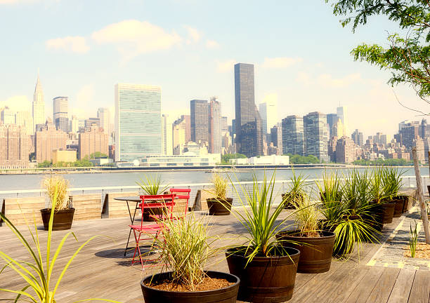 istock NYC Skyline with United Nations Building from a Sidewalk Cafe 527225732