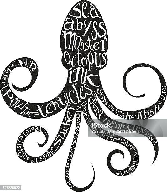 Typography Lettering Octopus Stock Illustration - Download Image Now - Octopus, Painted Image, Engraved Image