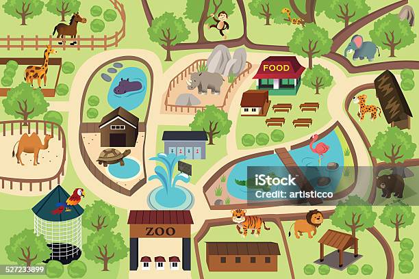Mappa Di Un Parco Zoo - Immagini vettoriali stock e altre immagini di Zoo - Struttura con animali in cattività - Zoo - Struttura con animali in cattività, Carta geografica, Parco pubblico