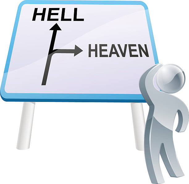 nieba lub hell znak - heaven hell road sign sign stock illustrations