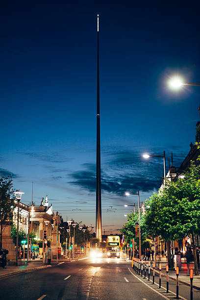 Spire of Dublin at night The Spire on O'Connell Street in Dublin, Ireland dublin republic of ireland photos stock pictures, royalty-free photos & images