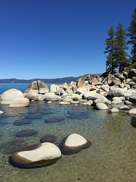 Calm and Clear Blue Waters of Lake Tahoe stock photo