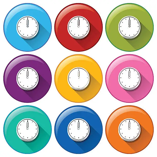 Vector illustration of Round buttons with clocks