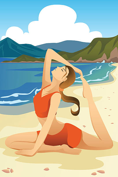 ilustrações de stock, clip art, desenhos animados e ícones de mulher praticar ioga - stretch beach