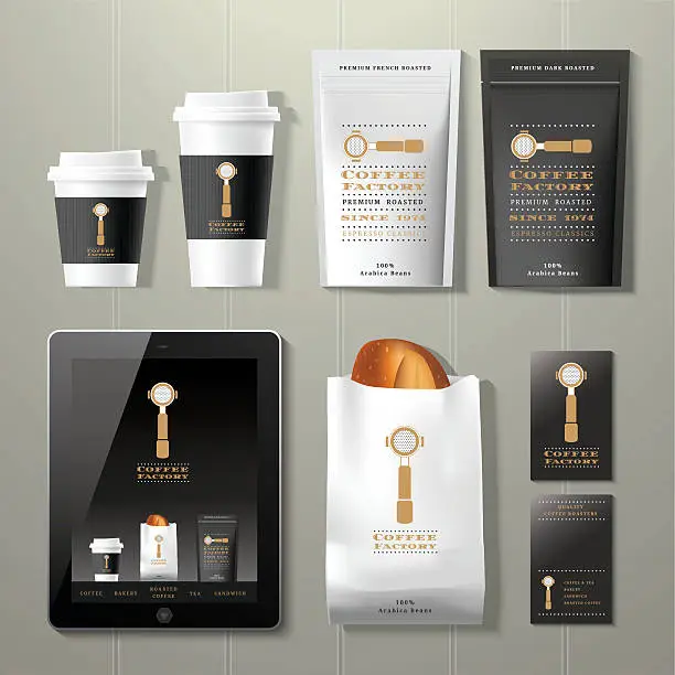 Vector illustration of Coffee factory vintage corporate identity template design set